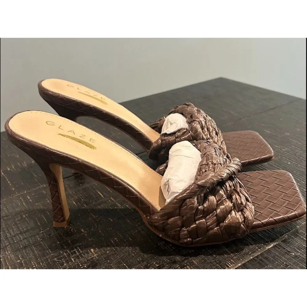 Glaze woven square-toe heeled sandals